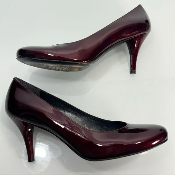 Stuart Weitzman Ruby Burgundy Dark Red Patent Leather Heels Size 7.5 - Picture 5 of 11